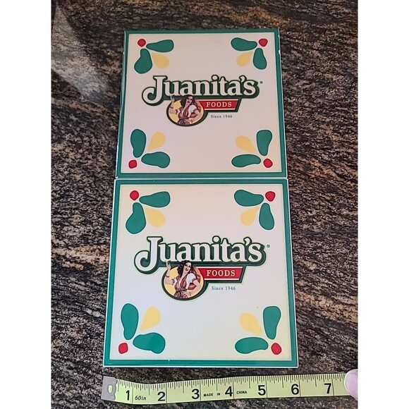 VTG Rare JUANITA'S FOODS Ceramic Tile Trivet Kitchen Home Decor 2 6"X6" 1946 - Picture 1 of 3